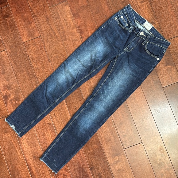Hudson Denim Raw Cuff Blue Stretch Skinny 5 Pocket Jeans 12 - Picture 3 of 8